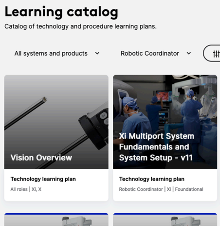 Da Vinci learning catalog of technology and procedure plans