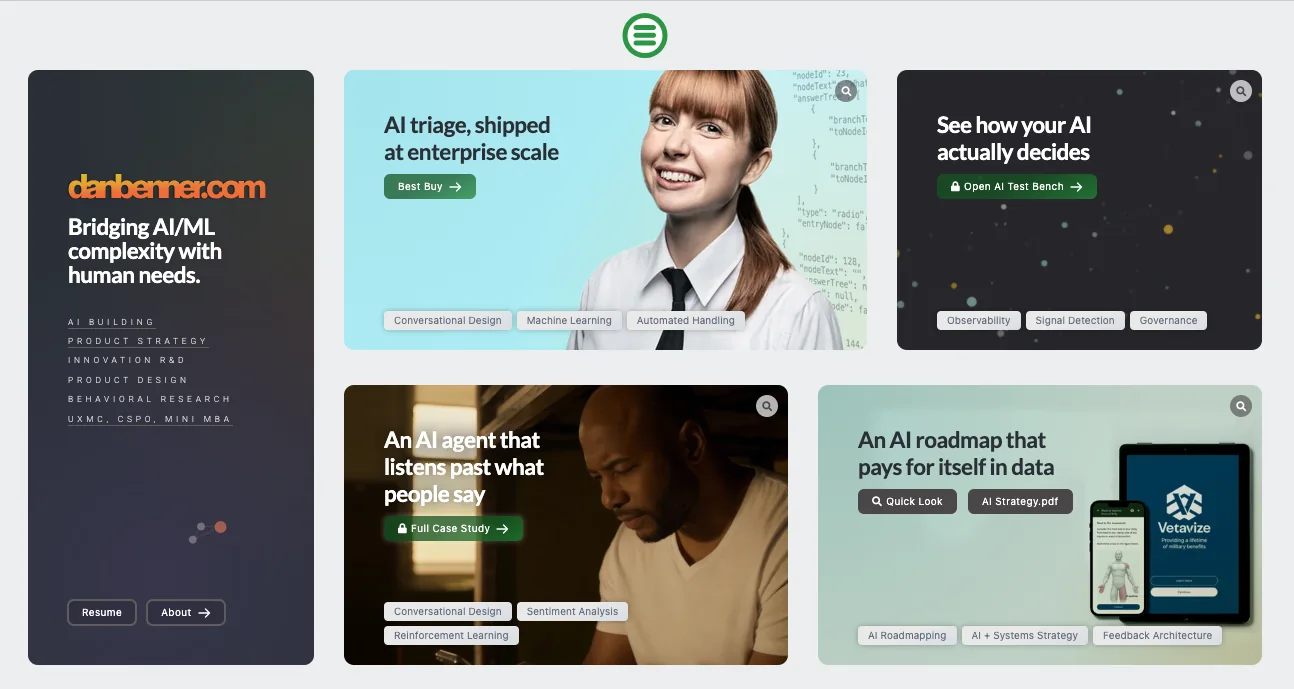 Homepage of the full UX portfolio