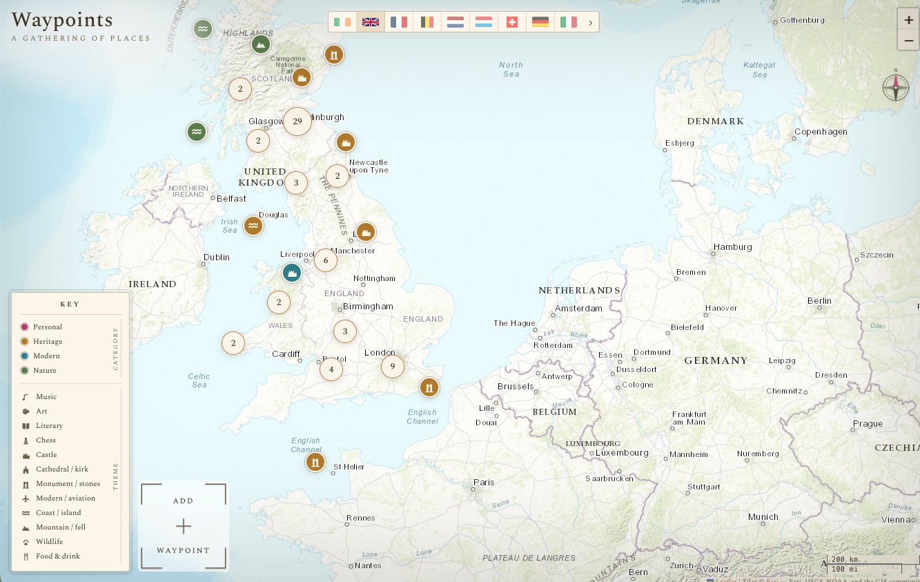 Waypoints — Europe map overview with pins