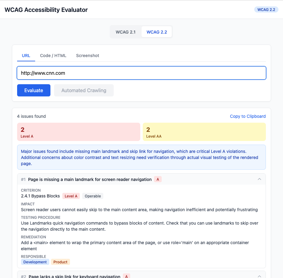 WCAG Accessibility Evaluator