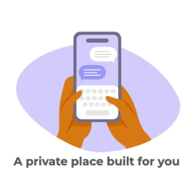 Hands typing on a phone, captioned &ldquo;A private place built for you&rdquo;
